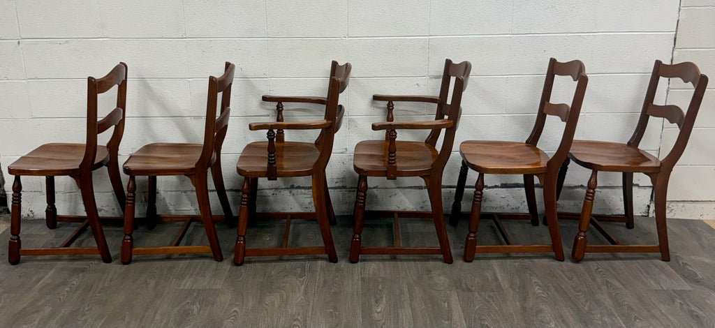 Vintage Colonial Revival Early American Style Walnut Dining Chairs - Set of 6