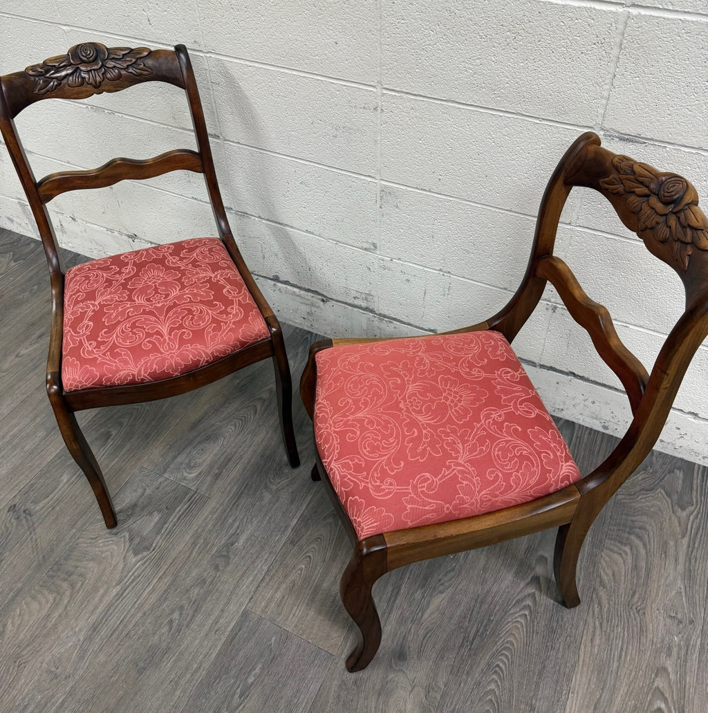Vintage Regency Style Mahogany Rose Back Ladder Back Dining Accent Chairs - Pair