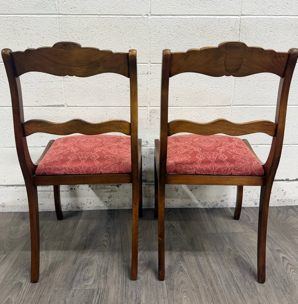 Vintage Regency Style Mahogany Rose Back Ladder Back Dining Accent Chairs - Pair