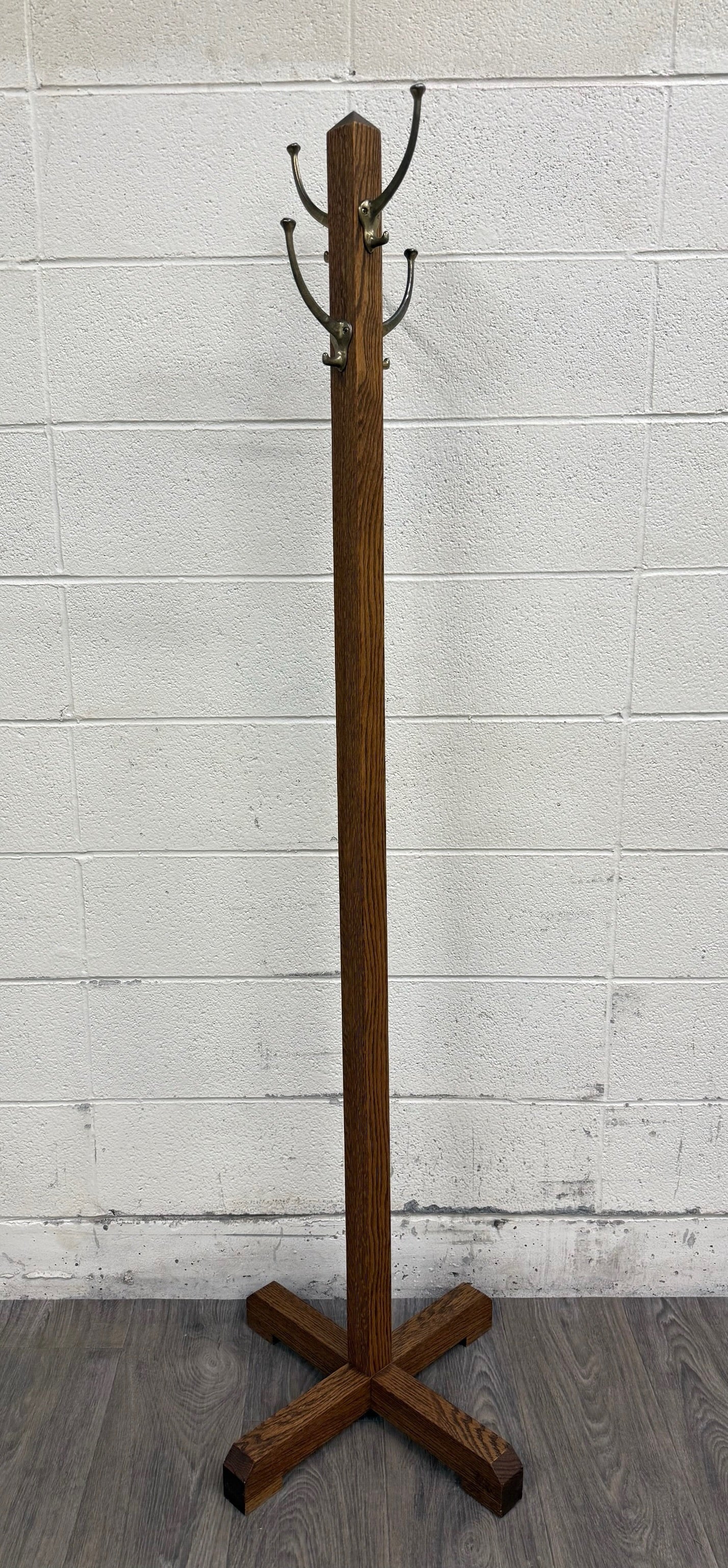 Antique Arts and Crafts Mission Quarter Sawn Oak Hall Tree Coat Rack