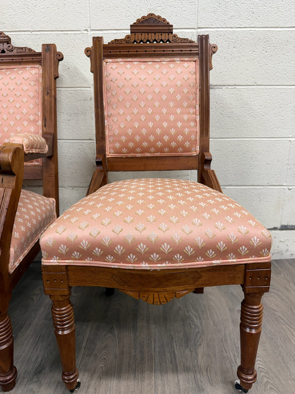 Antique Victorian Eastlake Carved His and Hers Parlor Chairs - Pair