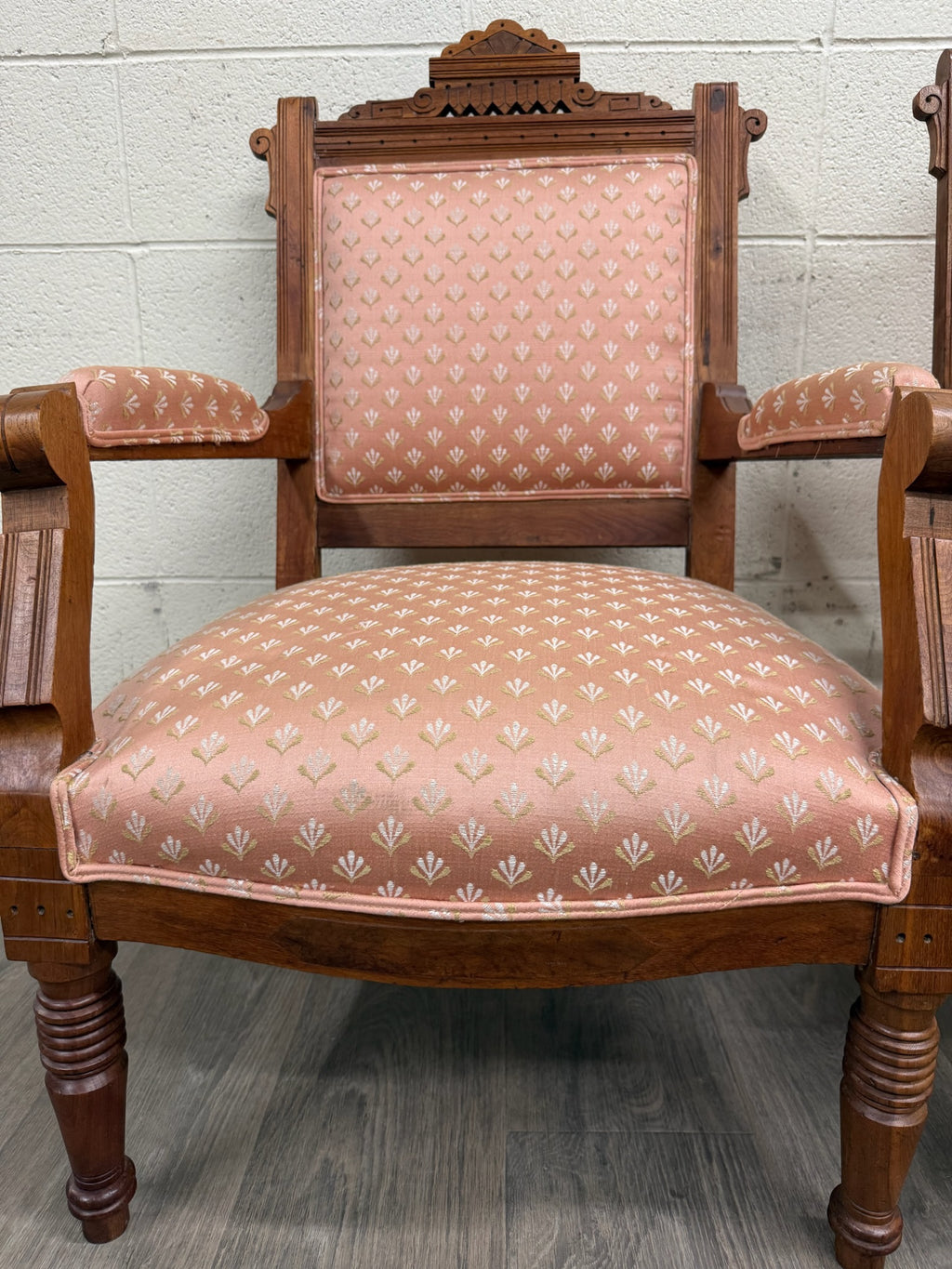 Antique Victorian Eastlake Carved His and Hers Parlor Chairs - Pair