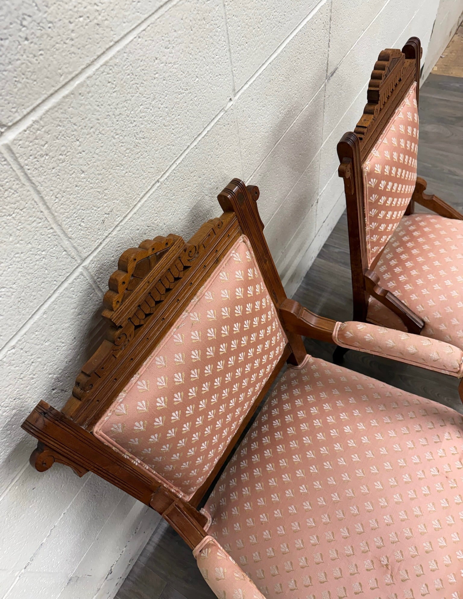 Antique Victorian Eastlake Carved His and Hers Parlor Chairs - Pair