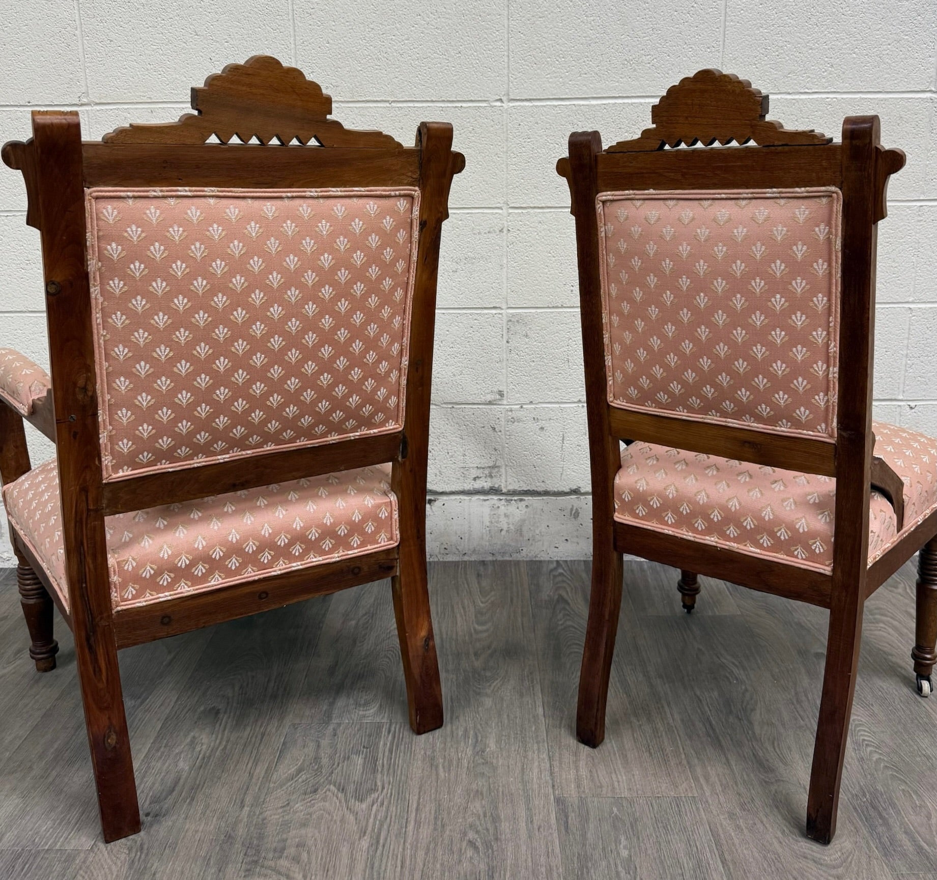 Antique Victorian Eastlake Carved His and Hers Parlor Chairs - Pair
