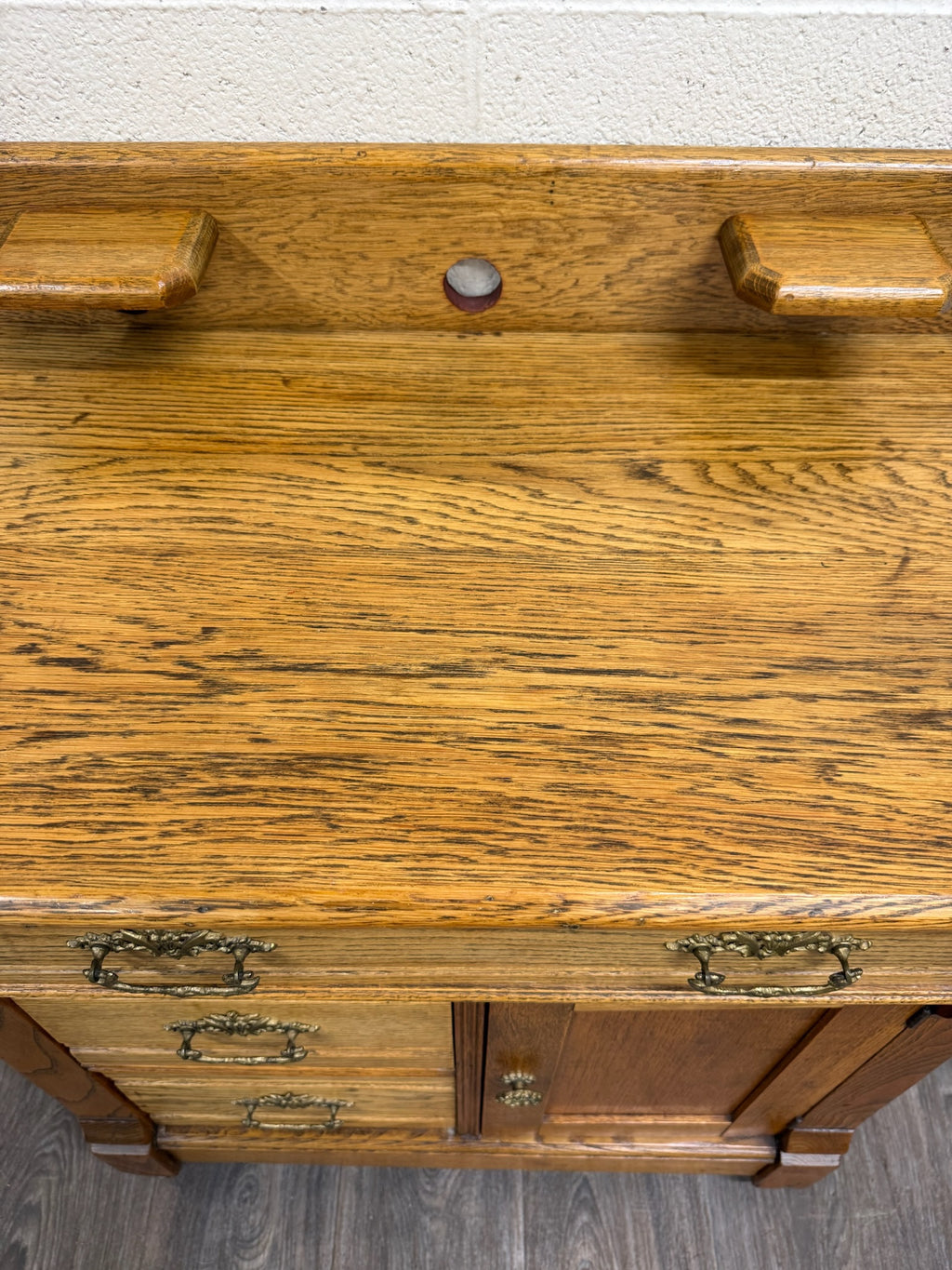 Antique Late Victorian Eastlake Style Golden Oak Washstand Commode