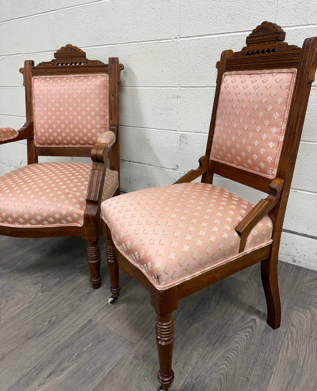 Antique Victorian Eastlake Carved His and Hers Parlor Chairs - Pair