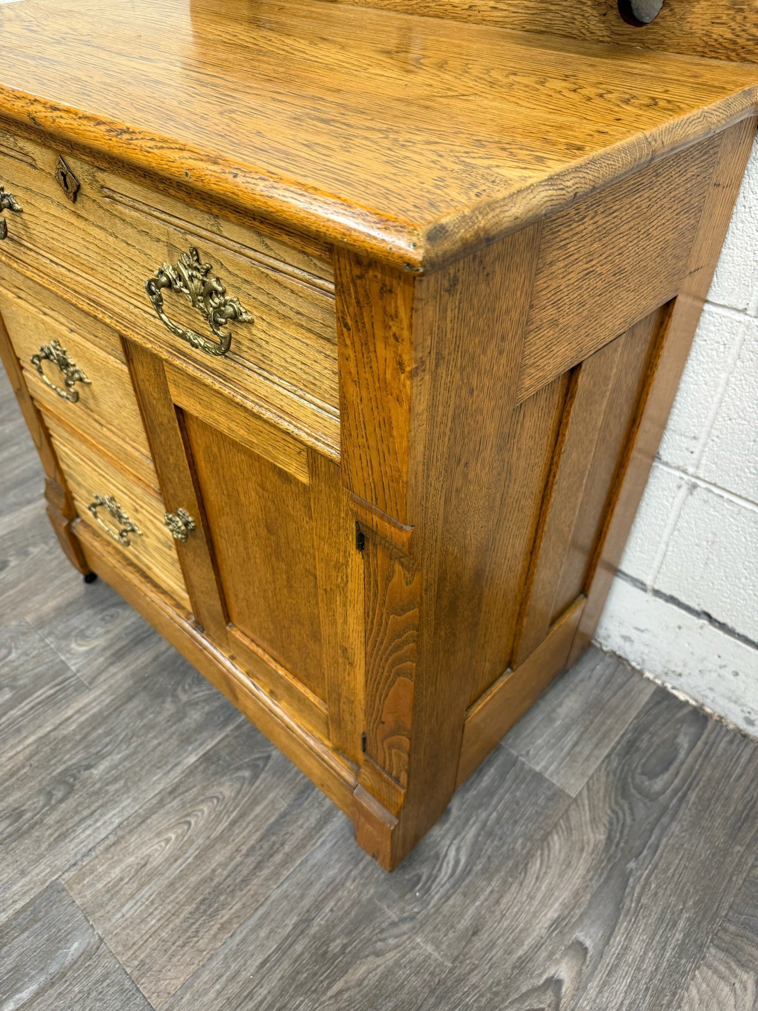 Antique Late Victorian Eastlake Style Golden Oak Washstand Commode