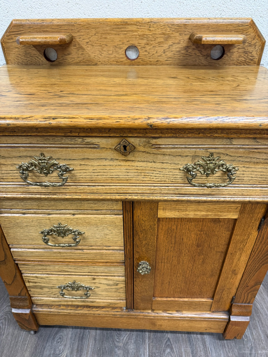 Antique Late Victorian Eastlake Style Golden Oak Washstand Commode