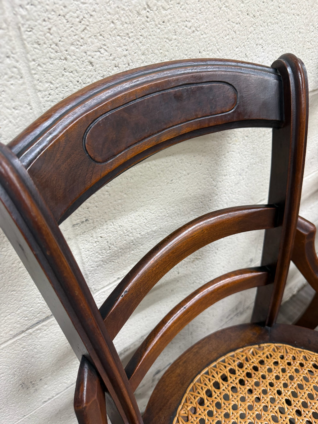 Antique Victorian Curved Ladder Back Hand Caned Armchairs - Pair
