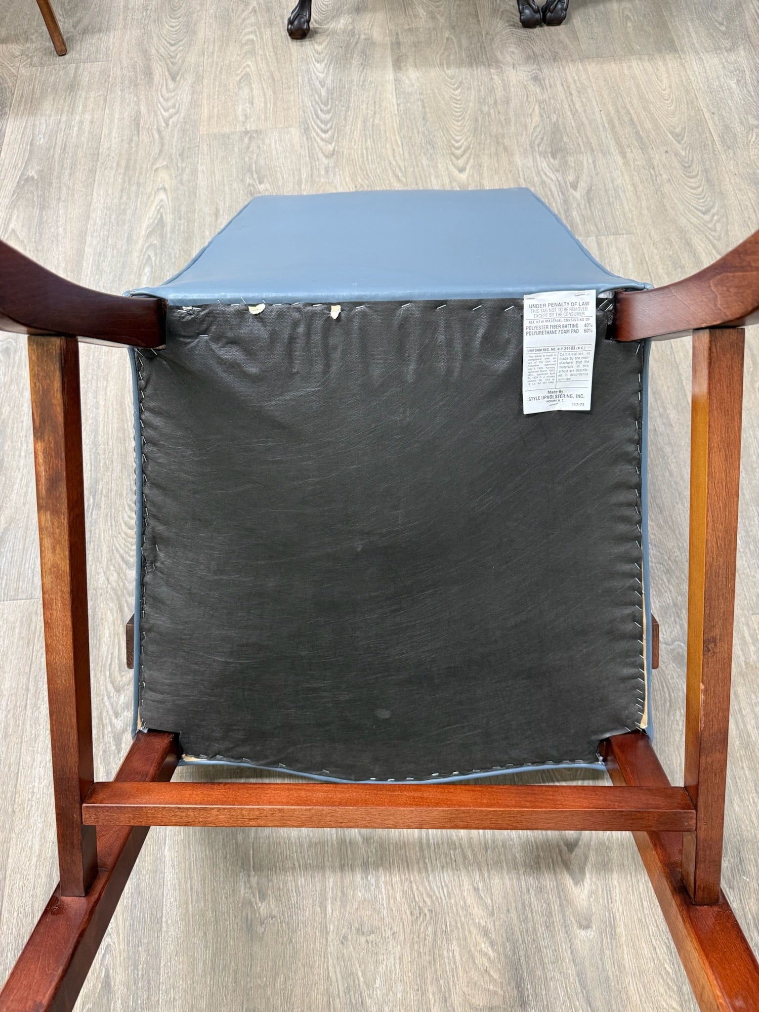 Vintage Chippendale Style Blue Leather and Nailhead Executive Armchairs - Pair