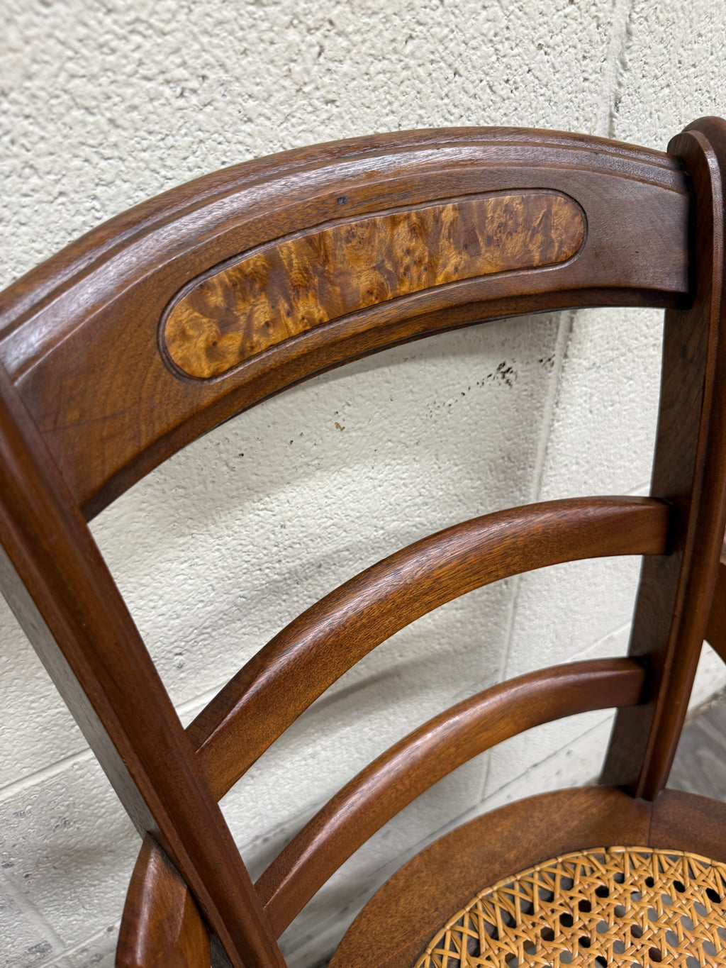 Antique Victorian Curved Ladder Back Hand Caned Armchairs - Pair
