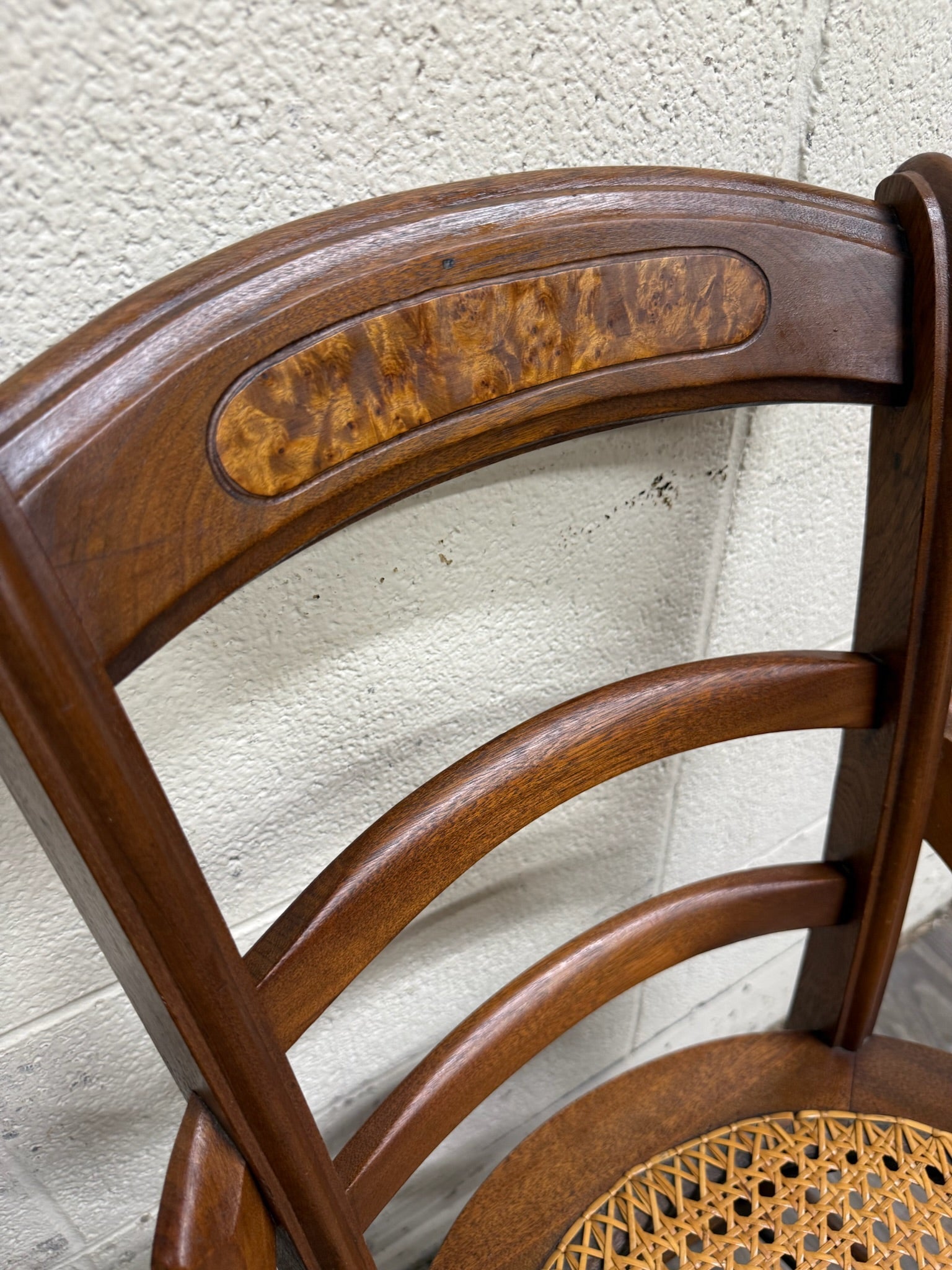 Antique Victorian Curved Ladder Back Hand Caned Armchairs - Pair