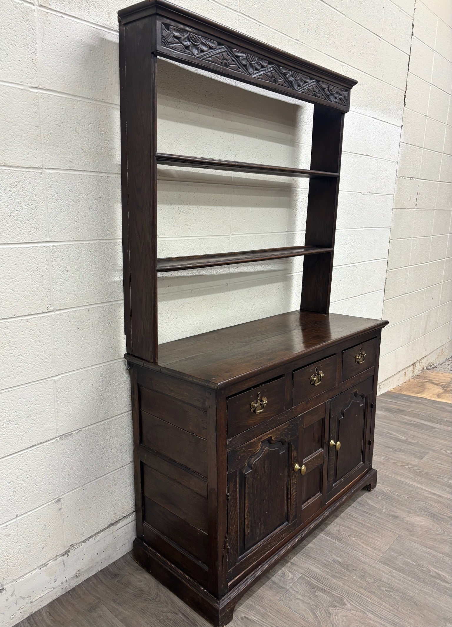 Antique English Oak Pewter Cupboard Welsh Style Dresser