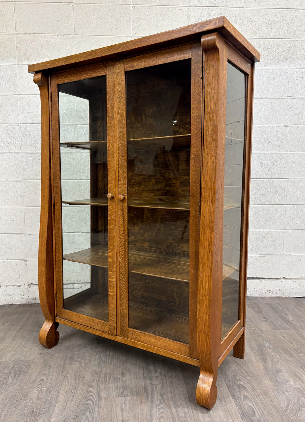 Antique Mission Arts & Crafts Quarter Sawn Oak Bookcase Display Cabinet