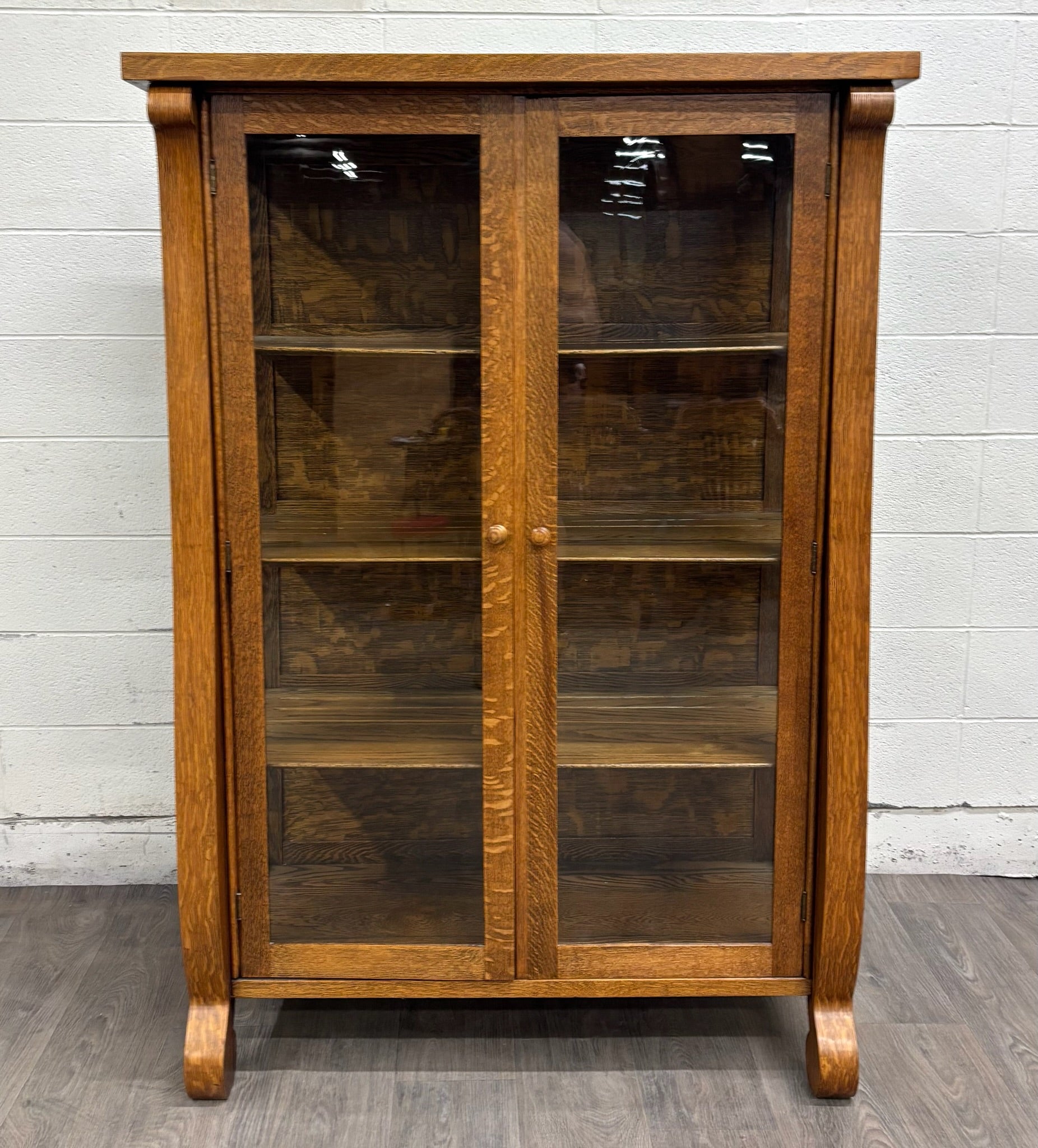 Antique Mission Arts & Crafts Quarter Sawn Oak Bookcase Display Cabinet