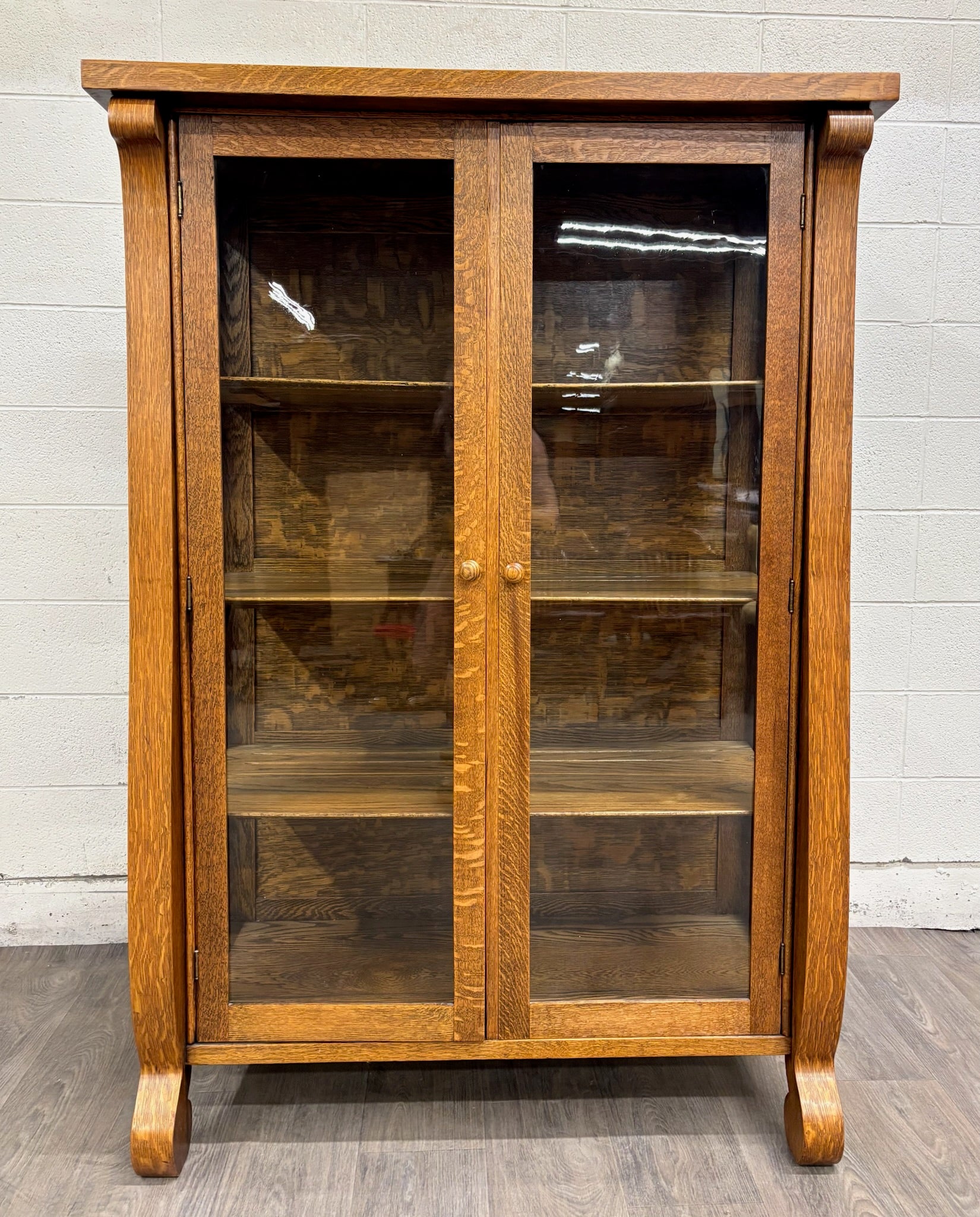 Antique Mission Arts & Crafts Quarter Sawn Oak Bookcase Display Cabinet
