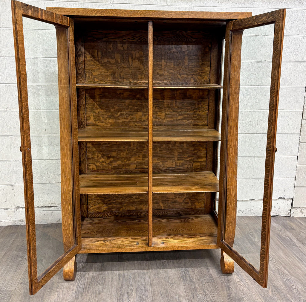 Antique Mission Arts & Crafts Quarter Sawn Oak Bookcase Display Cabinet