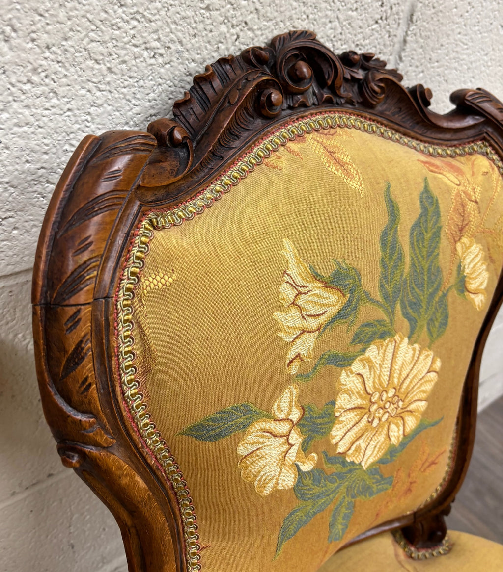 Antique French Louis XV Style Floral Tapestry Upholstered Walnut Side Chairs