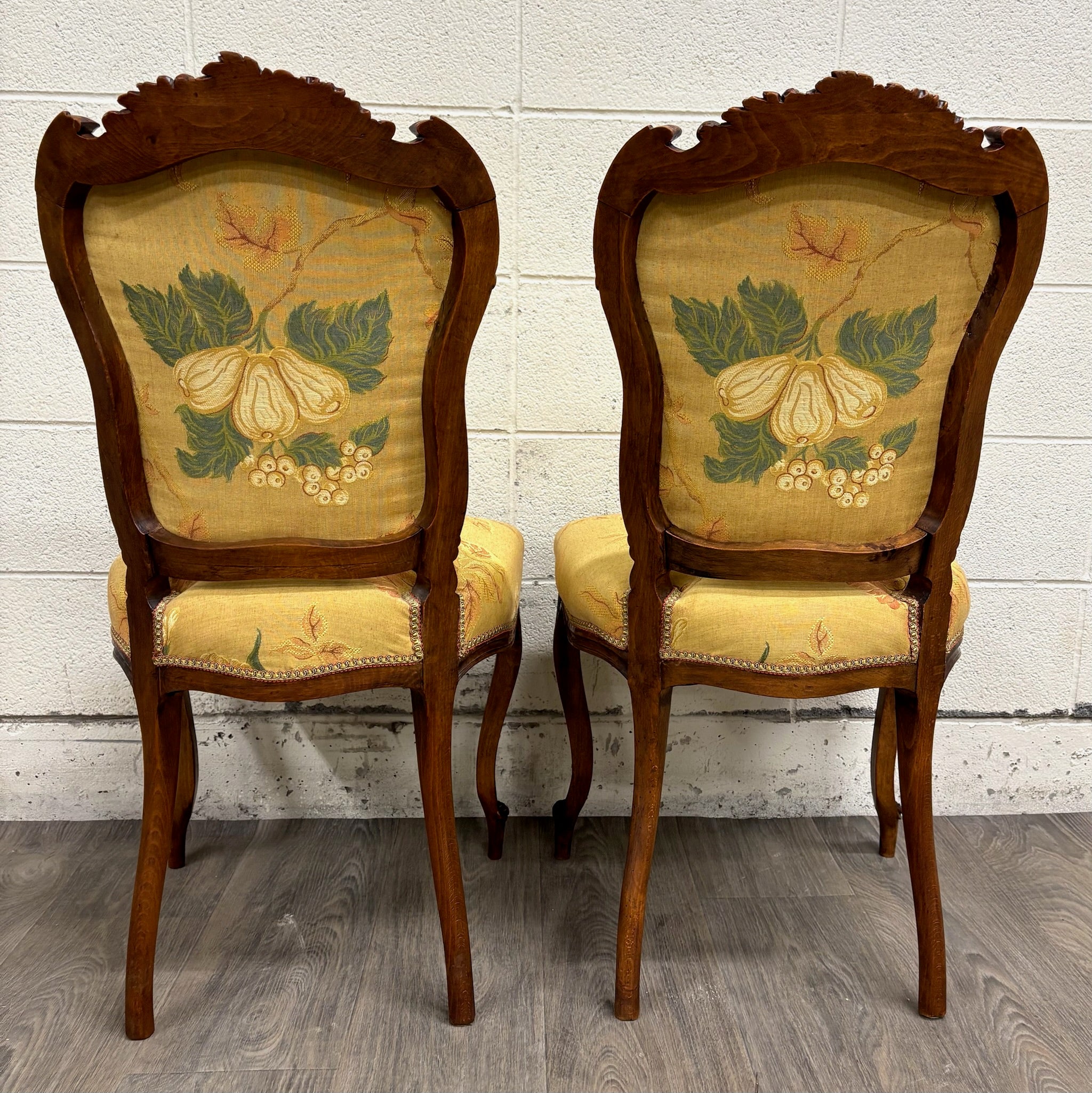 Antique French Louis XV Style Floral Tapestry Upholstered Walnut Side Chairs