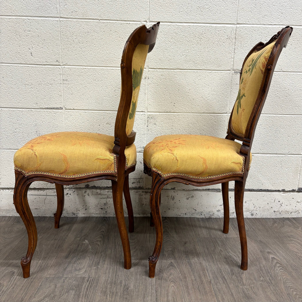 Antique French Louis XV Style Floral Tapestry Upholstered Walnut Side Chairs