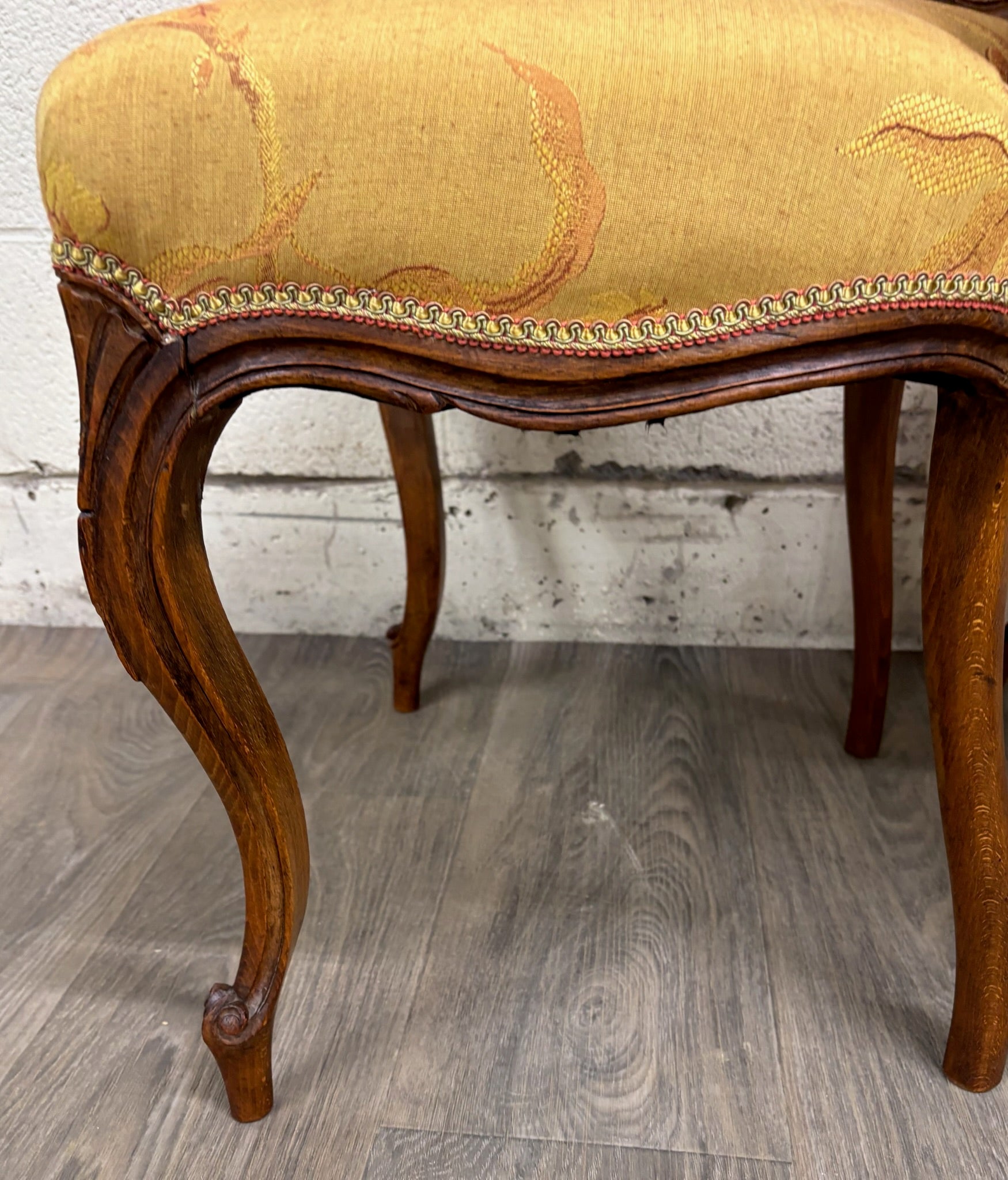 Antique French Louis XV Style Floral Tapestry Upholstered Walnut Side Chairs