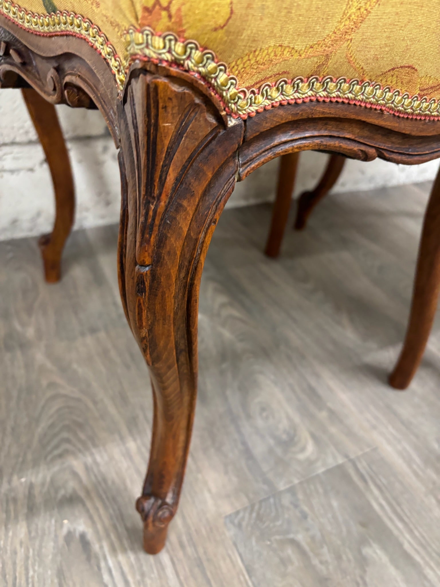 Antique French Louis XV Style Floral Tapestry Upholstered Walnut Side Chairs