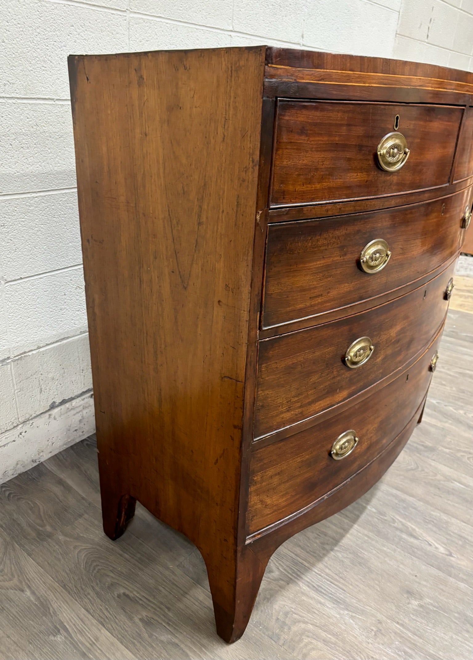Antique Federal Hepplewhite Style Bowfront Mahogany Chest Dresser