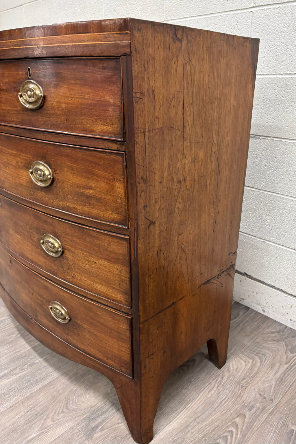 Antique Federal Hepplewhite Style Bowfront Mahogany Chest Dresser