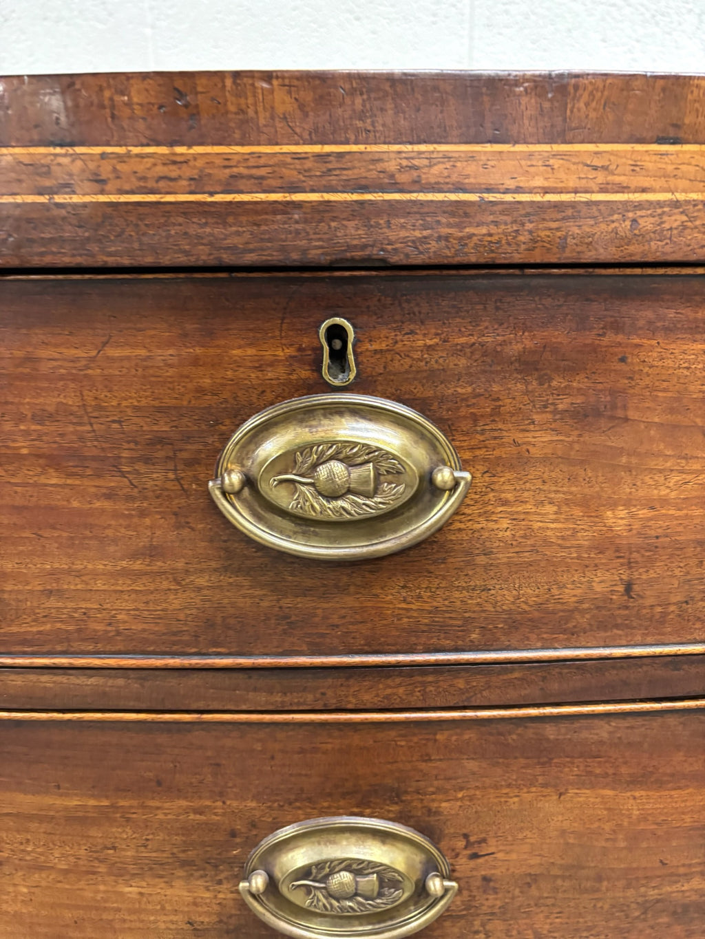 Antique Federal Hepplewhite Style Bowfront Mahogany Chest Dresser