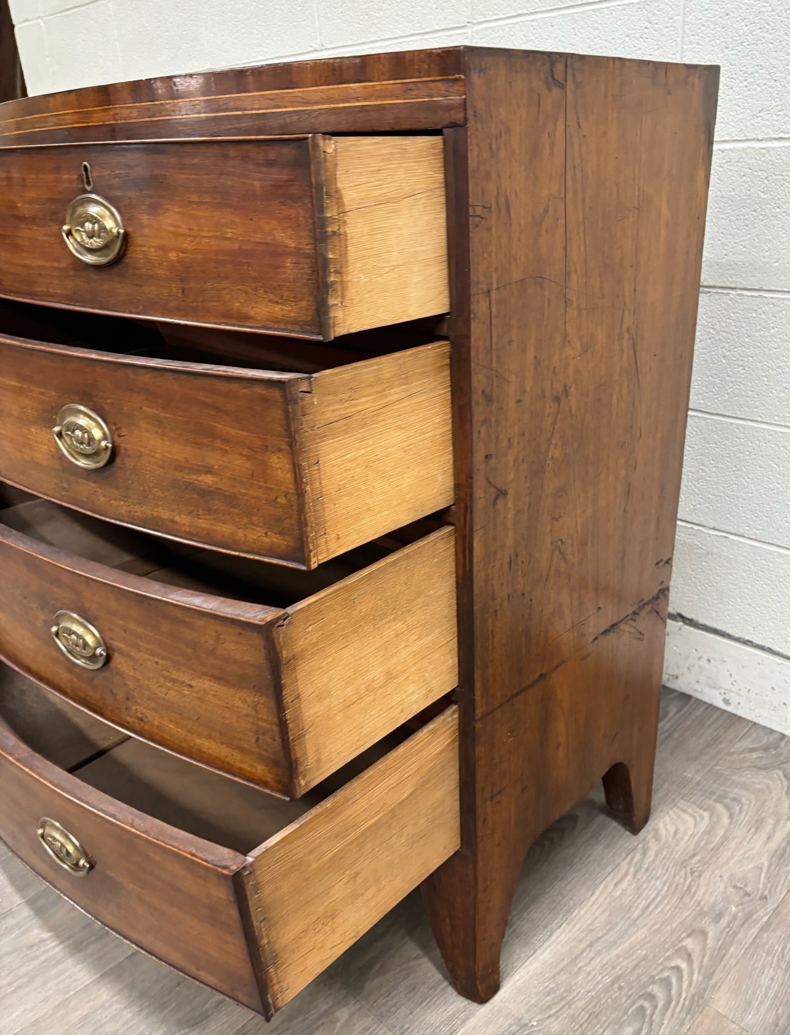 Antique Federal Hepplewhite Style Bowfront Mahogany Chest Dresser