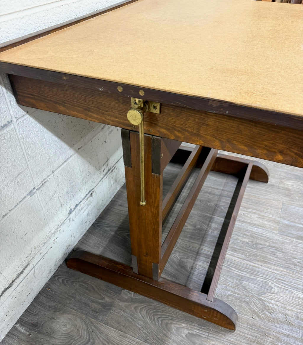 Vintage Adjustable Architect Drafting Table with Storage Compartment