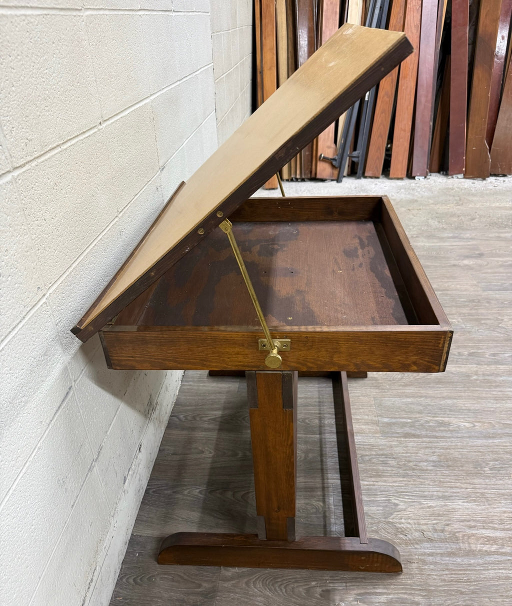 Vintage Adjustable Architect Drafting Table with Storage Compartment
