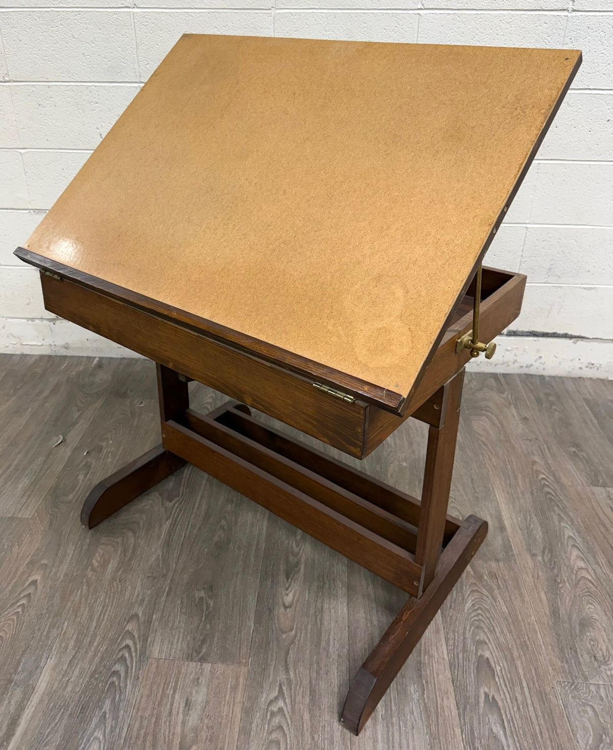 Vintage Adjustable Architect Drafting Table with Storage Compartment