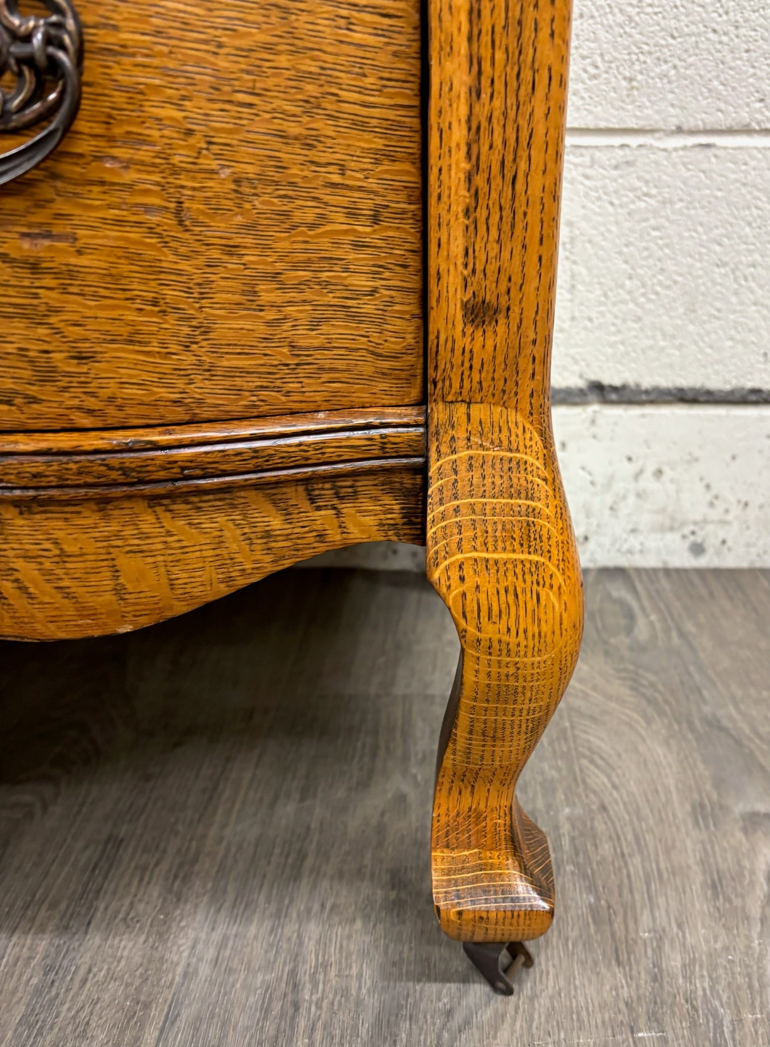 Antique Victorian Tiger Oak Serpentine Dresser with Mirror