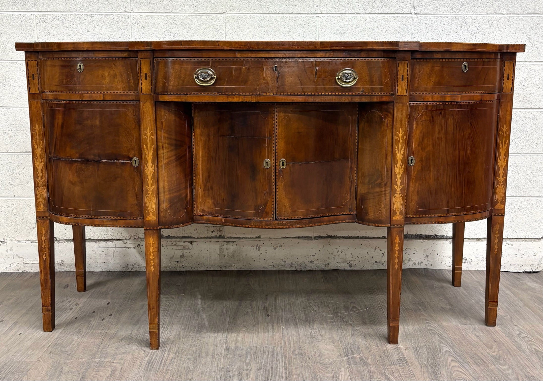 Antique Federal Style Satinwood Inlaid Bowfront Sideboard Server Buffet Credenza