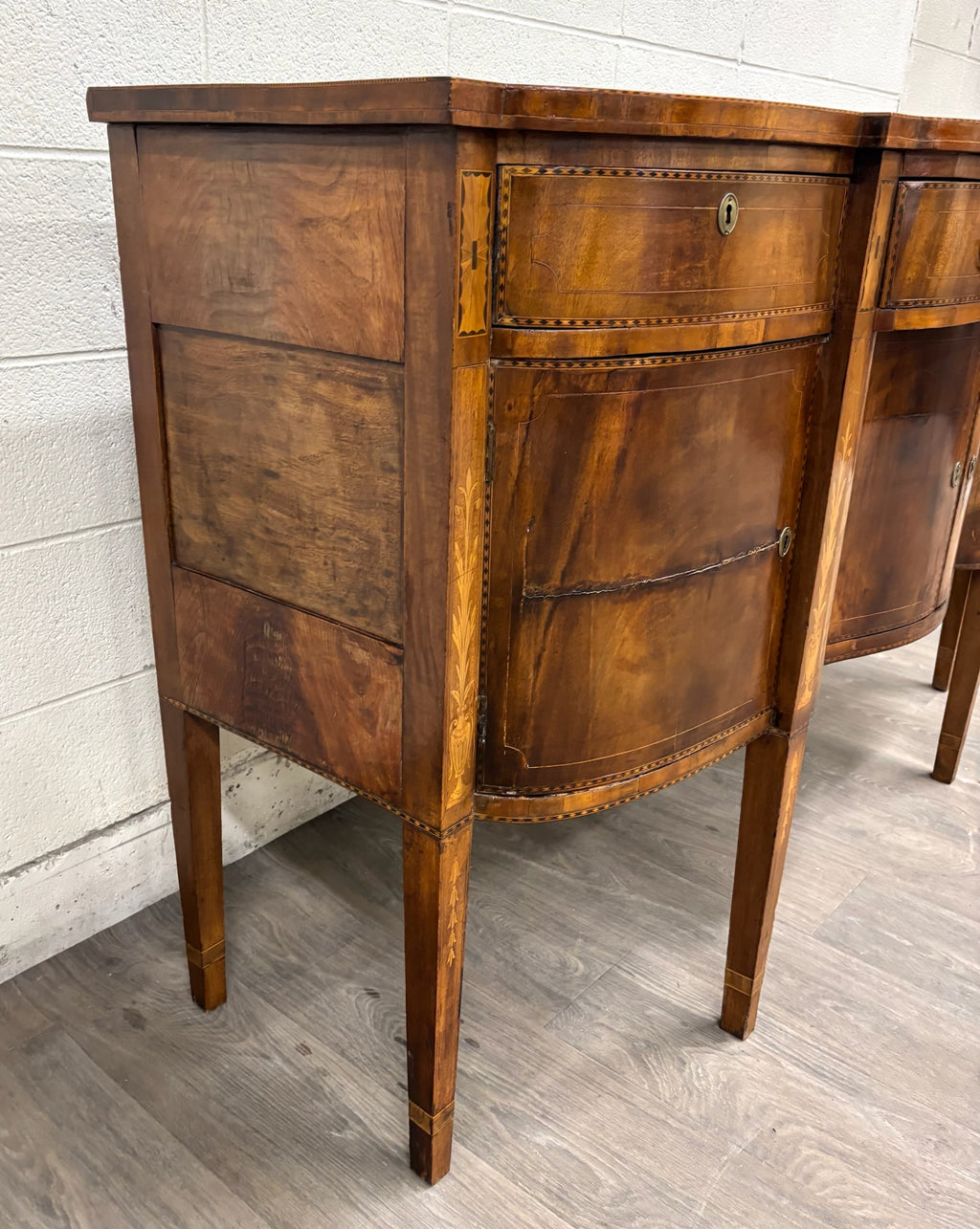 Antique Federal Style Satinwood Inlaid Bowfront Sideboard Server Buffet Credenza