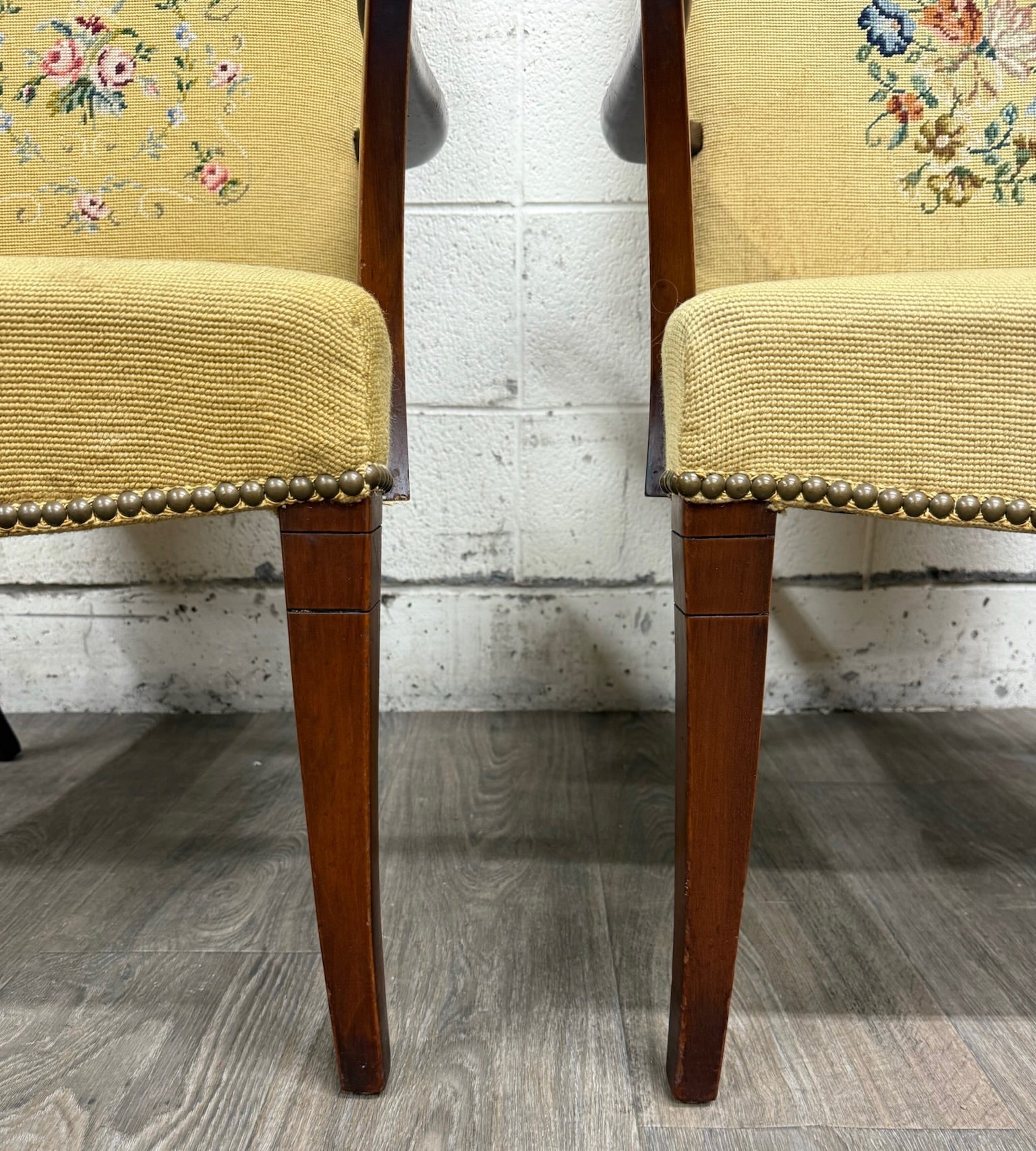 Vintage Mid Century Modern MCM Needlepoint Armchairs - Pair