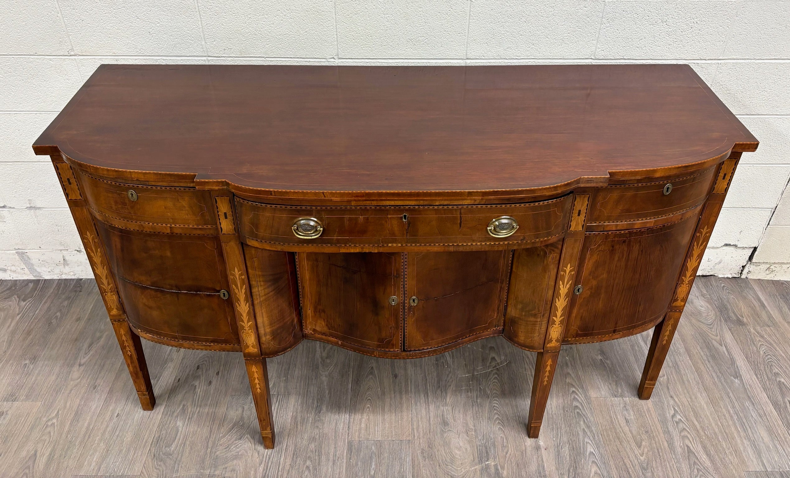 Antique Federal Style Satinwood Inlaid Bowfront Sideboard Server Buffet Credenza