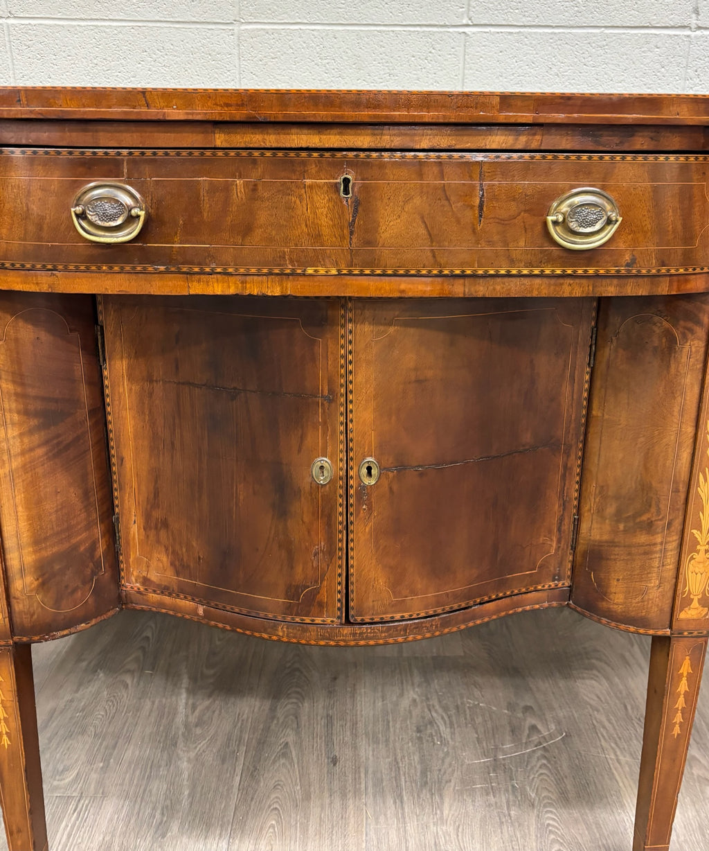 Antique Federal Style Satinwood Inlaid Bowfront Sideboard Server Buffet Credenza