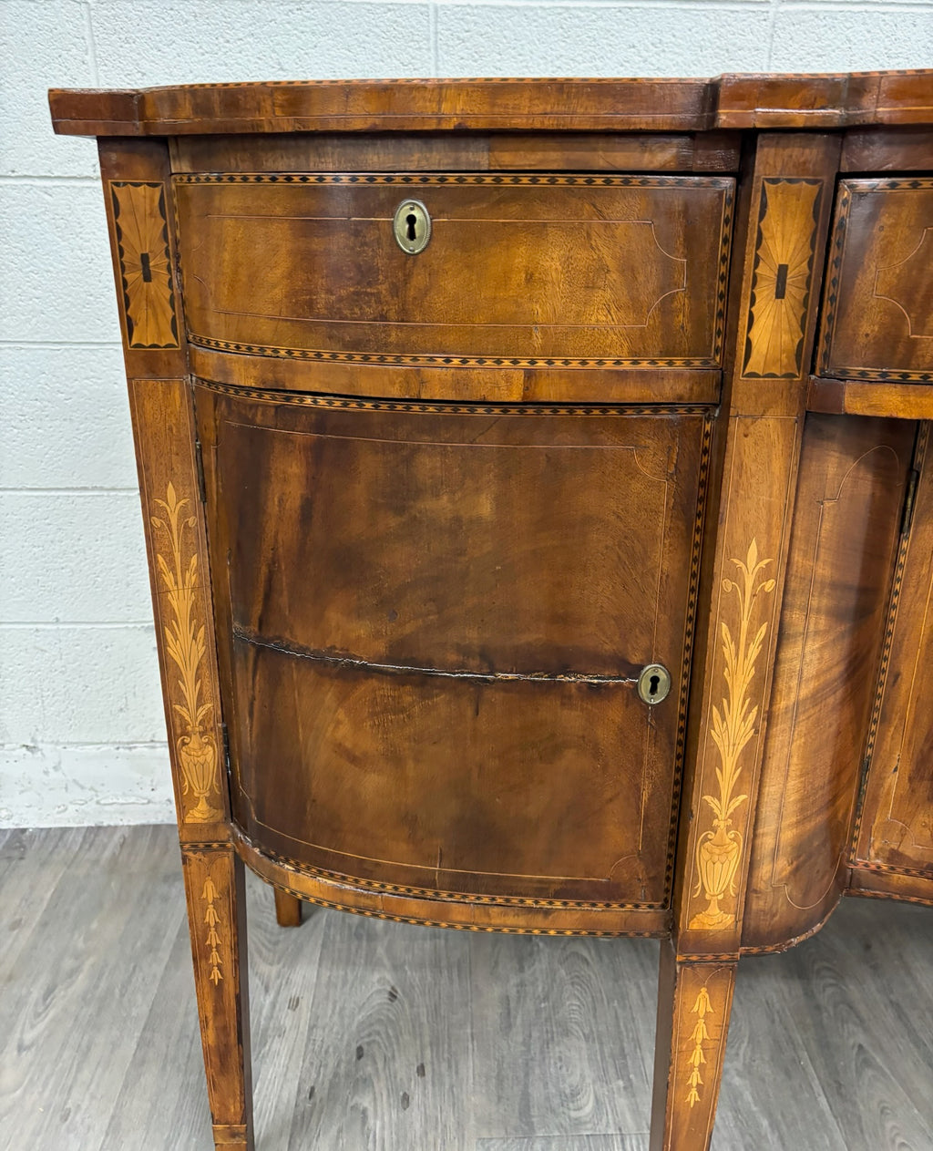 Antique Federal Style Satinwood Inlaid Bowfront Sideboard Server Buffet Credenza