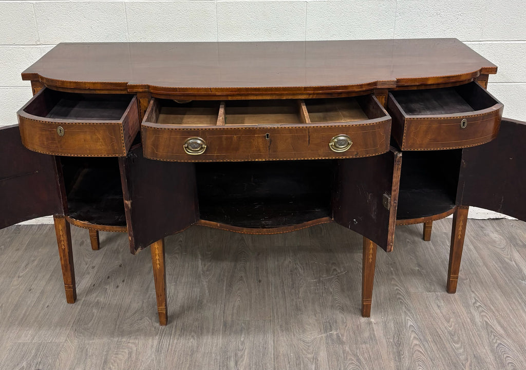 Antique Federal Style Satinwood Inlaid Bowfront Sideboard Server Buffet Credenza