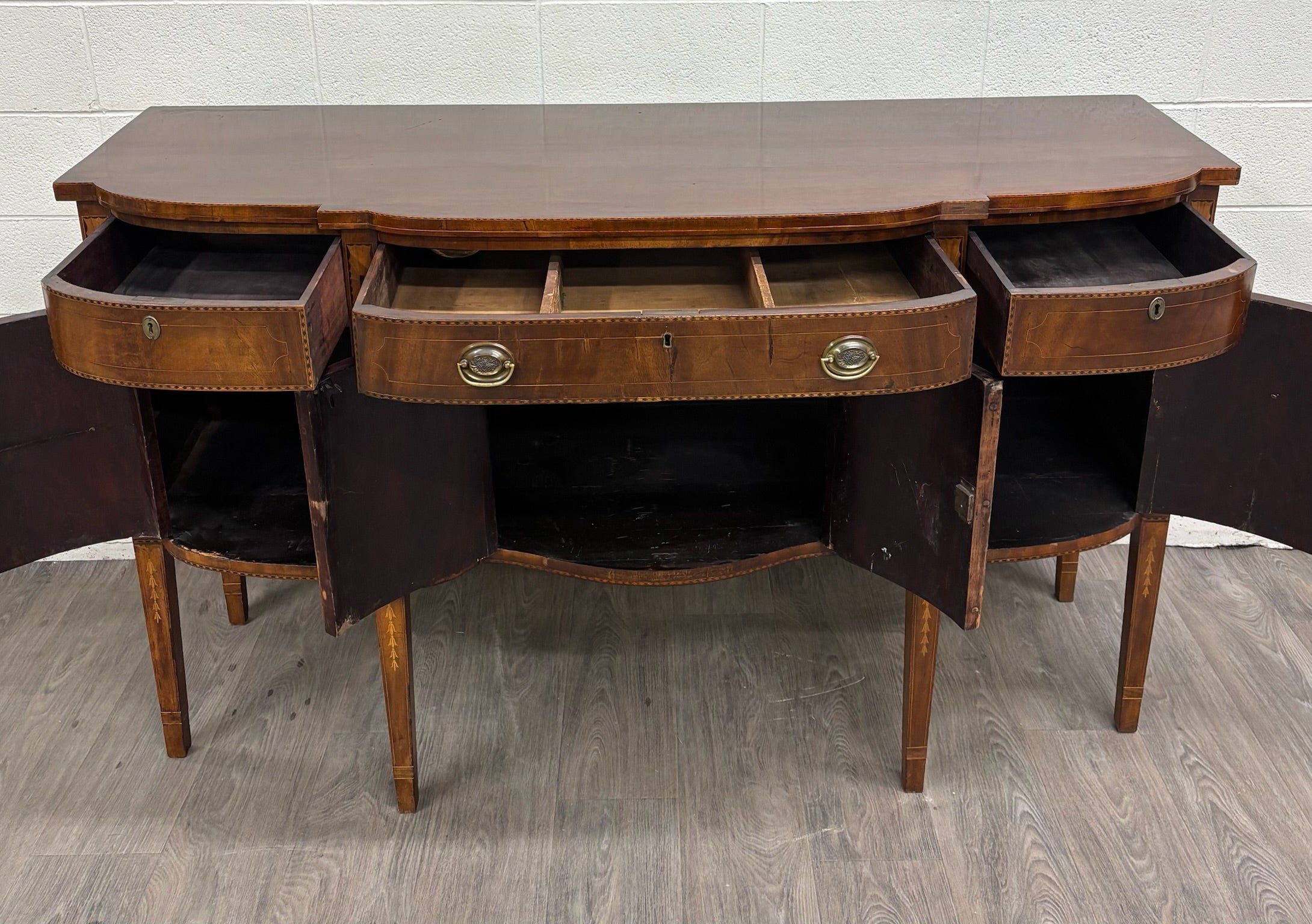 Antique Federal Style Satinwood Inlaid Bowfront Sideboard Server Buffet Credenza