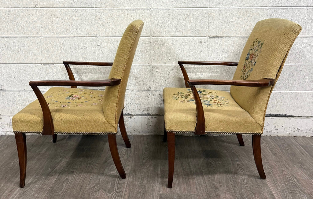 Vintage Mid Century Modern MCM Needlepoint Armchairs - Pair
