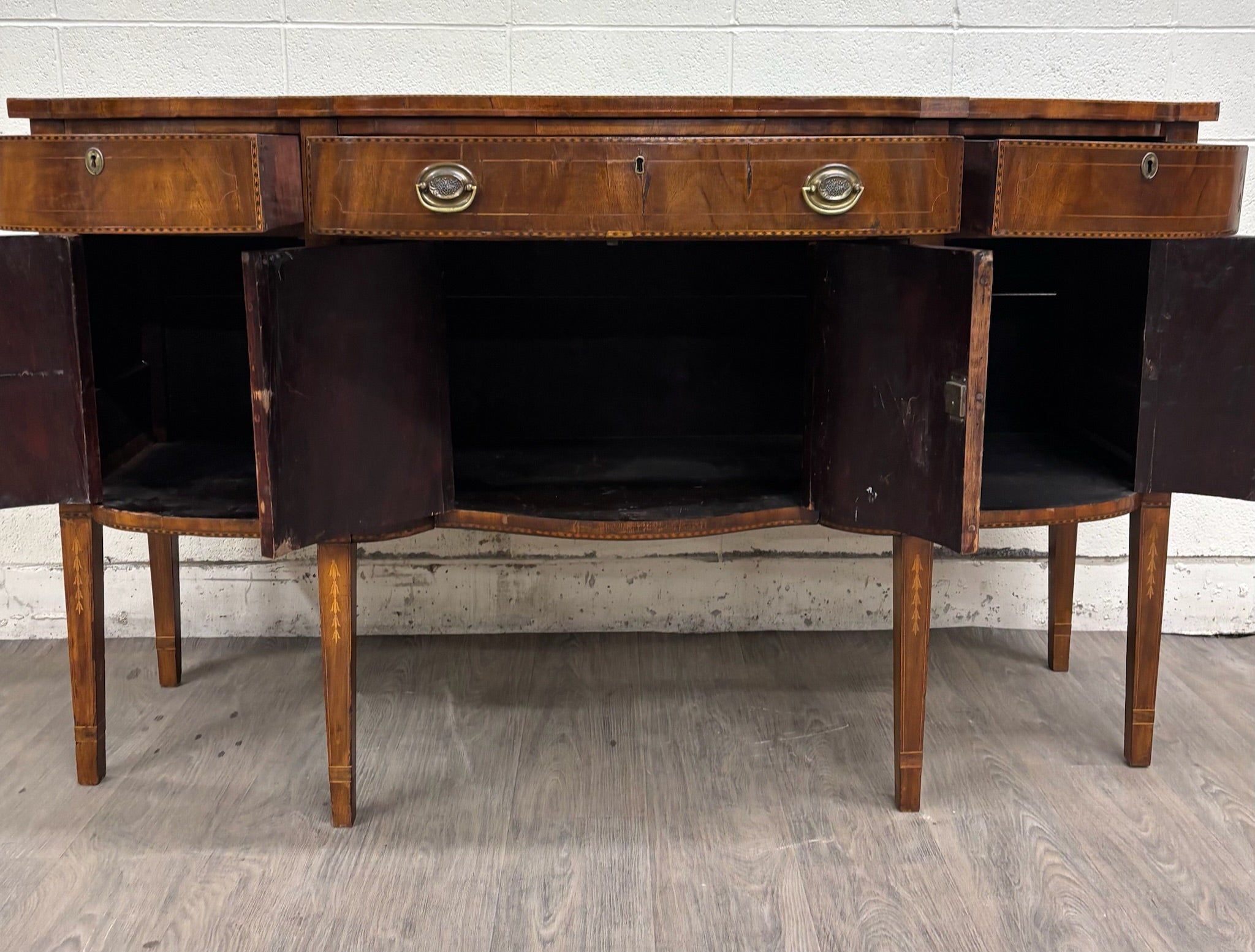 Antique Federal Style Satinwood Inlaid Bowfront Sideboard Server Buffet Credenza