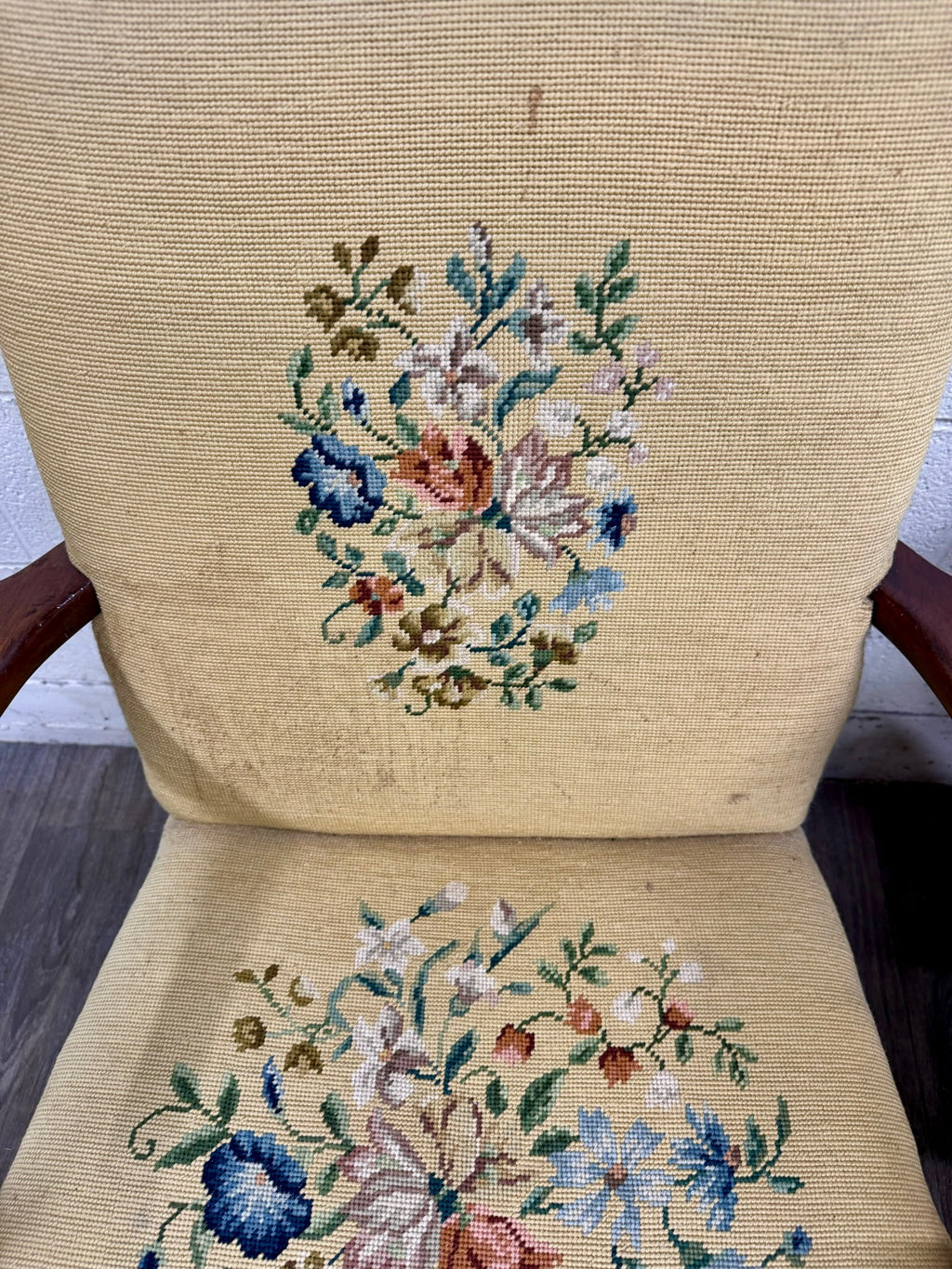 Vintage Mid Century Modern MCM Needlepoint Armchairs - Pair