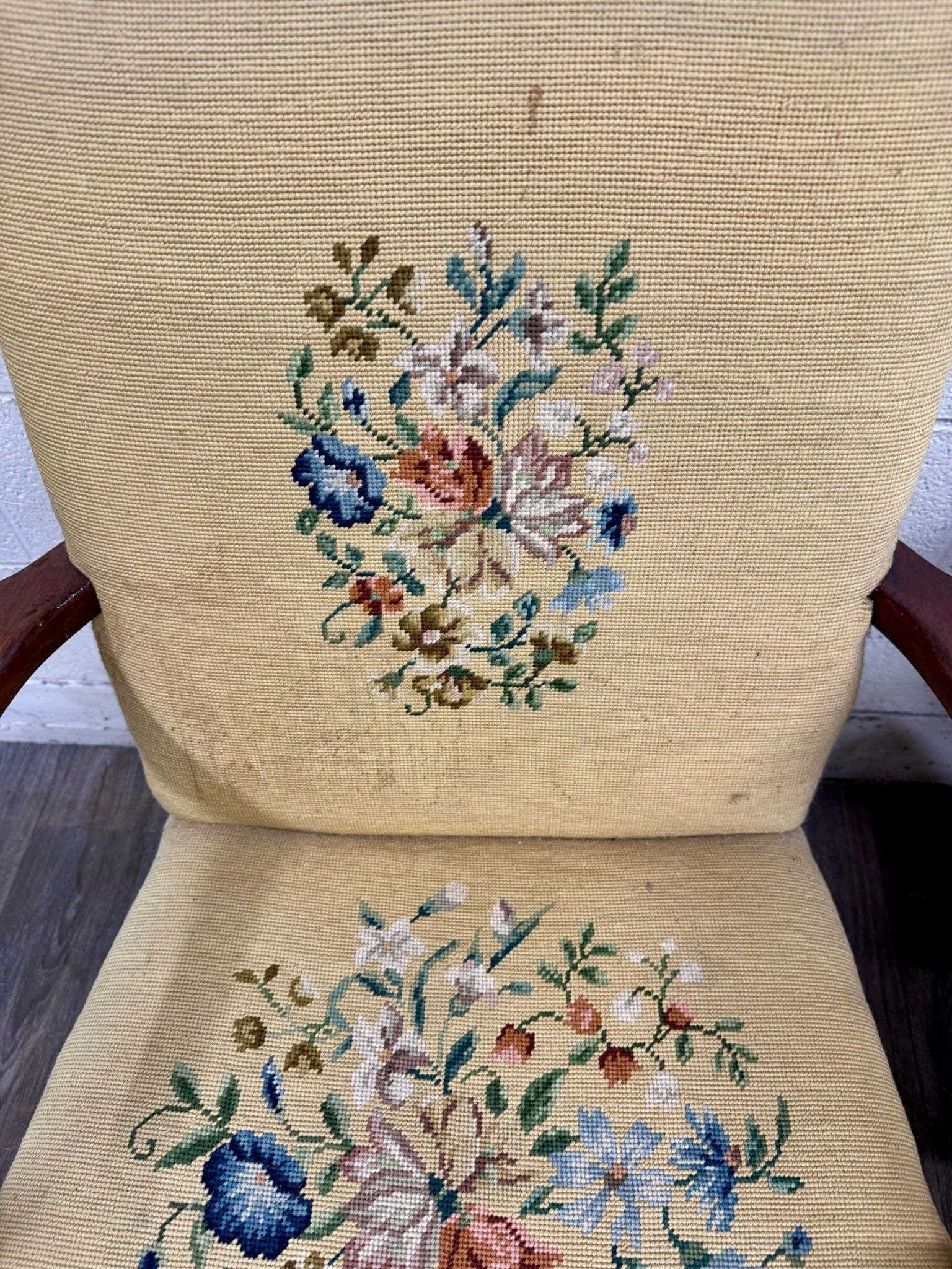 Vintage Mid Century Modern MCM Needlepoint Armchairs - Pair