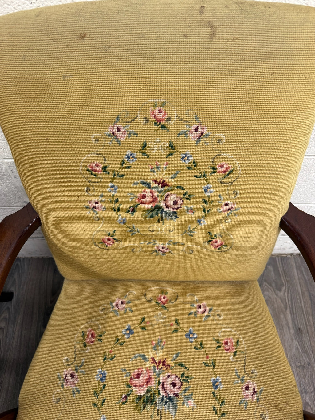 Vintage Mid Century Modern MCM Needlepoint Armchairs - Pair