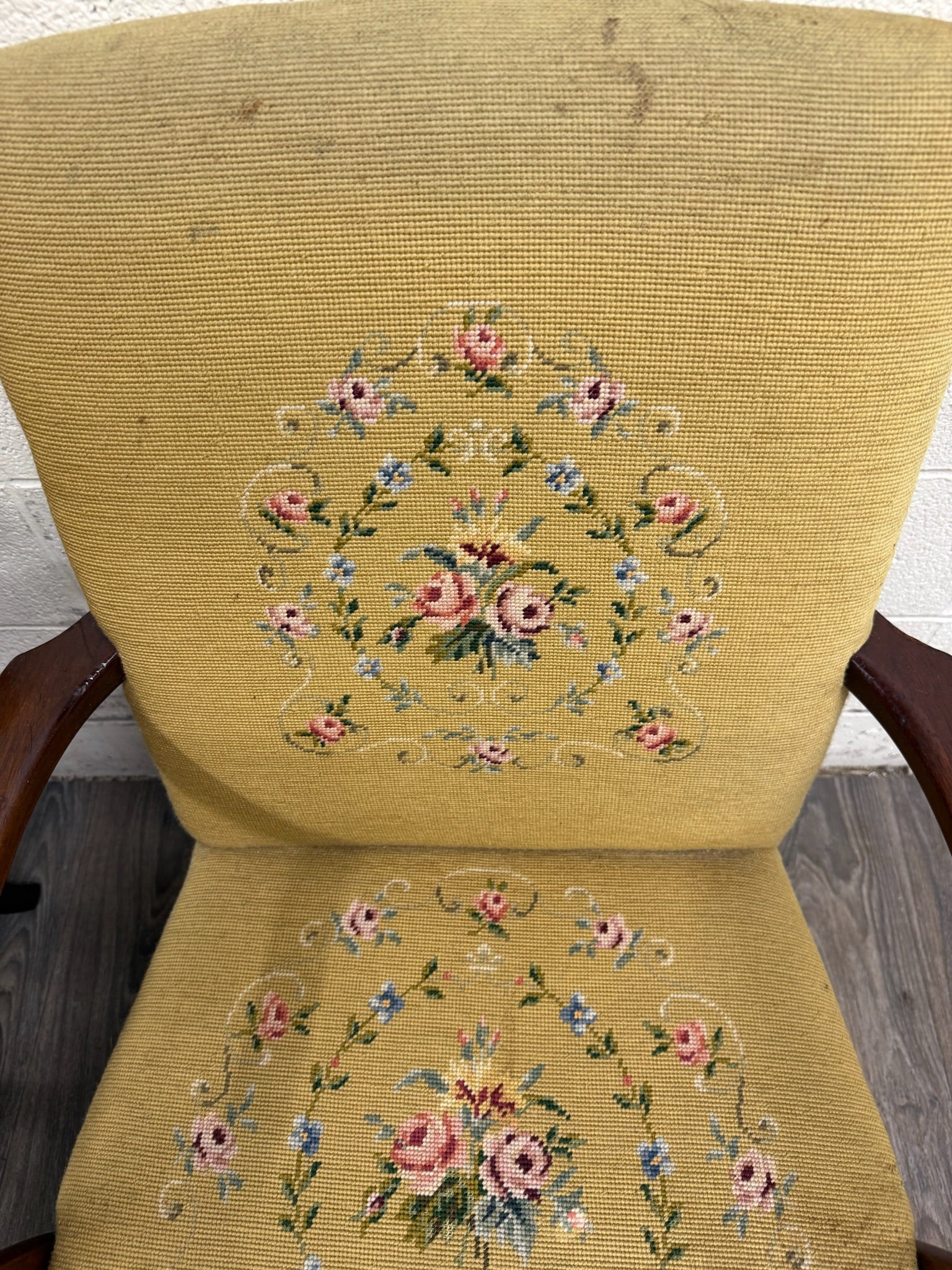 Vintage Mid Century Modern MCM Needlepoint Armchairs - Pair