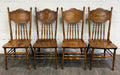 Antique Oak Pressed Back Barley Twist Dining Chairs - Full Set of 4