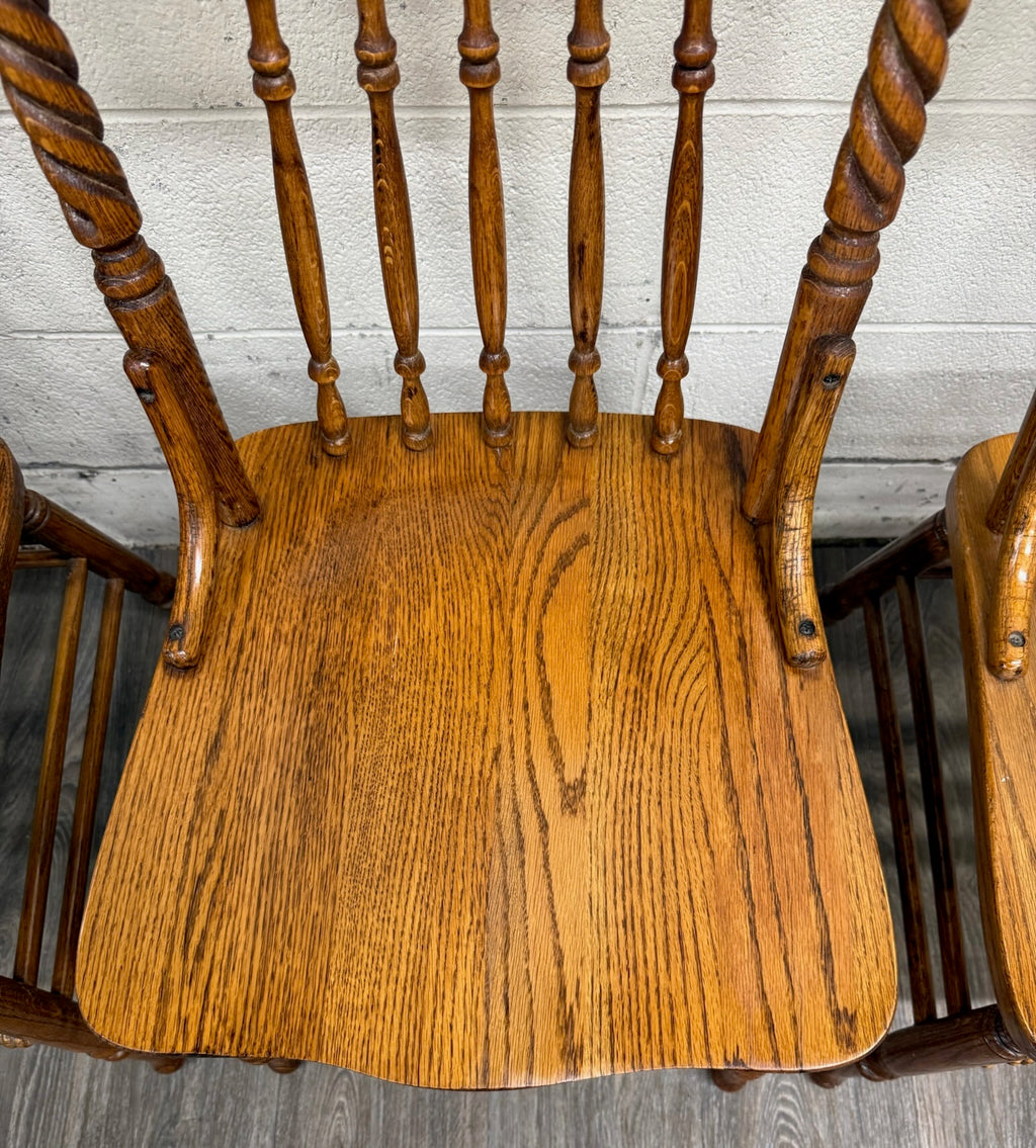Antique Oak Pressed Back Barley Twist Dining Chairs - Full Set of 4
